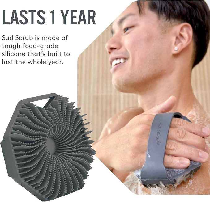 Sud Scrub® Body Scrubber + Extender Handle + Shower Hook Set (Charcoal)