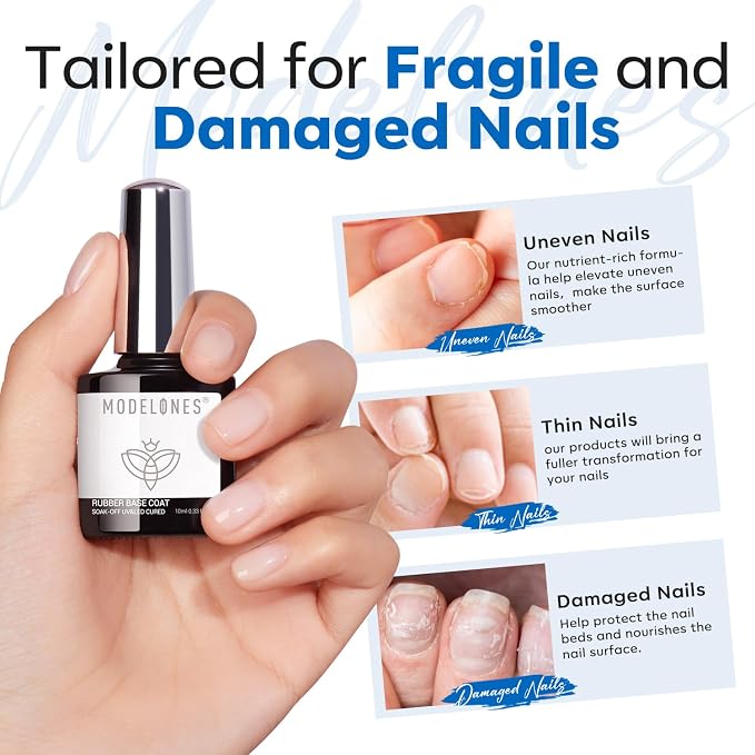 modelones Rubber Gel Base Coat Clear Builder Nail Gel for Weak Nails | Strengthener for Thin Brittle Nails Self-Leveling Enhance Natural Nail Apex Building Strong Adhesion Long Last U V Manicure