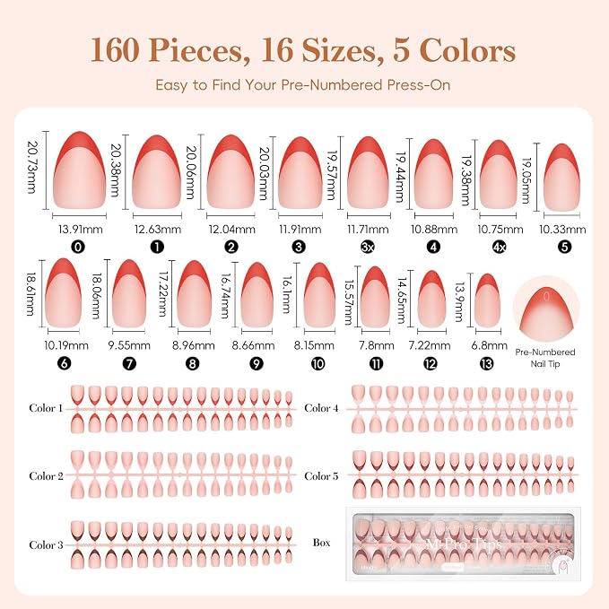 PEACECOLOR French Tip Press On Nails Kit - 160Pcs Short Almond 5 Colors Nude Fake Nails Extension Kit with Nail Glue Top & Base Coat Nail Lamp & Tools Manicure Set for Women Home DIY Gift