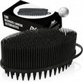 Avilana Silicone Body Scrubber for Shower – SGS Certified Food Grade Dual Sided Bath Brush, Gentle Exfoliating Silicone Loofah Alternative, Sensitive Skin Body Brush (Black-Silver, Scalp)
