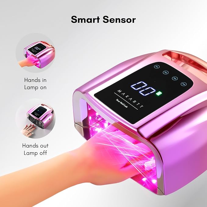 Makartt Professional UV Nail Lamp with Handle Rechargeable Nail Dryer | Cordless Nail Light with 42 LED Beads 4 Timers LCD Auto Sensor Fast Curing Gel Polish for Salon Nail Artist, Gradient Purple