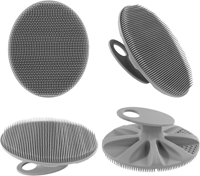 INNERNEED Silicone Body Cleansing Brush Exfoliating Scrubber, Gray+ Black | Gentle Massage, Deep Clean, Hygienic Shower Scrub Brush Soft Bristles for All Skin Types, Easy to Hold