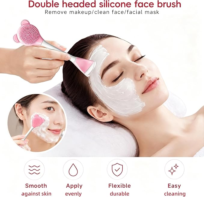 Skincare Tools Set with Facial Cleansing Brush, Ice Roller & Gua Sha Set | Pink Facial Cleansing and Massage Set, Reusable Ice Face Roller for Wrinkles Fine Lines Puffiness, Self Care Gifts for Women