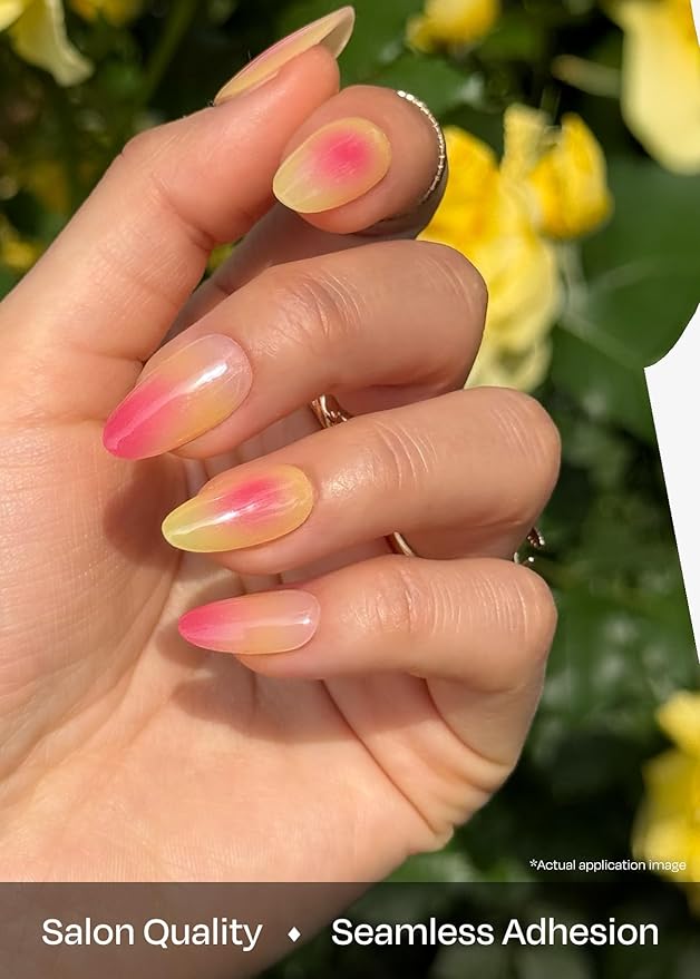 ohora Semi Cured Gel Nail Strips (N Tropical Dream) - Works with Any Nail Lamps, Salon-Quality, Long Lasting, Easy to Apply & Remove - Includes 2 Prep Pads, Nail File & Wooden Stick