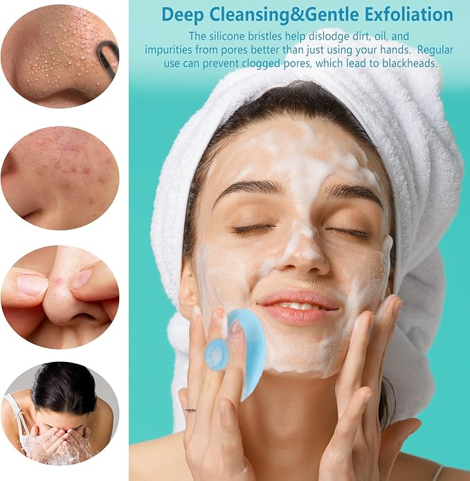 10 Pack Silicone Face Scrubber with Suction Handle, Exfoliating Facial Cleansing Brush for Deep Pore Cleaning and Blackhead Removal