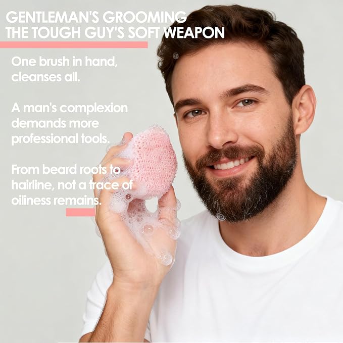 RamPula Face Scrubber & African Net, Silicone Exfoliating Brush for Men, Facial Cleansing Brush, Manual Waterproof Cleansing Skin Care, Blackhead Removing Pore Cleansing Massaging Face Brushes - Pink | Softening,Massage,Smoothening,Pores,Cleansing,Exfo...