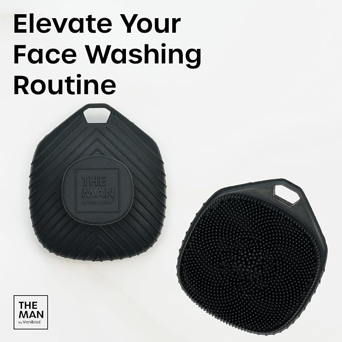 The Man Silicone Face Scrubber with Hook for Men, Face Cleansing Brush | Silicone face scrubber with storage hook for daily cleansing and gentle exfoliation.