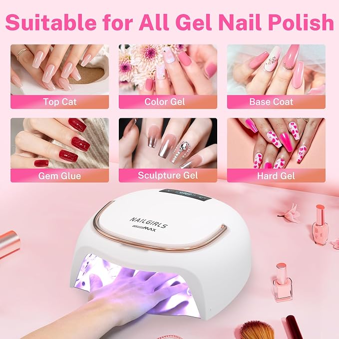 NAILGIRLS 80W UV LED Nail Lamp, Auto-Sensor LCD Display, UV Light for Gel Nails with 4 Timers Flash Cure for Gel Polish, Professional Nail Dryer Fast Curing Lamp Nail Art Tools for Women Girls，Plug-in
