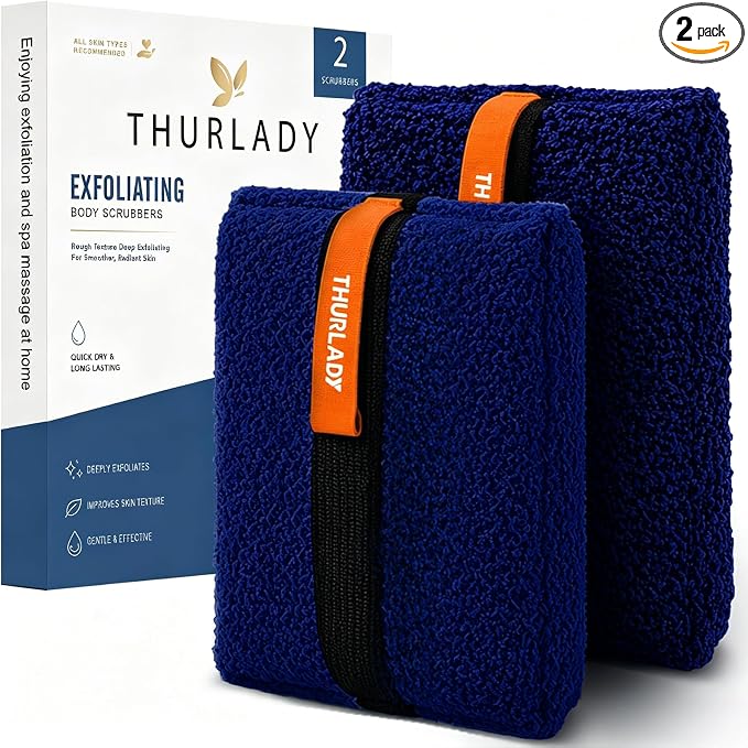Exfoliating Body Scrubber, Rough Body Scrubber Exfoliator, 2 Pack | Large Exfoliating Bath Sponges for Shower, Loofah for Men and Women, Deep Cleansing, Reusable & Long-lasting, Navy