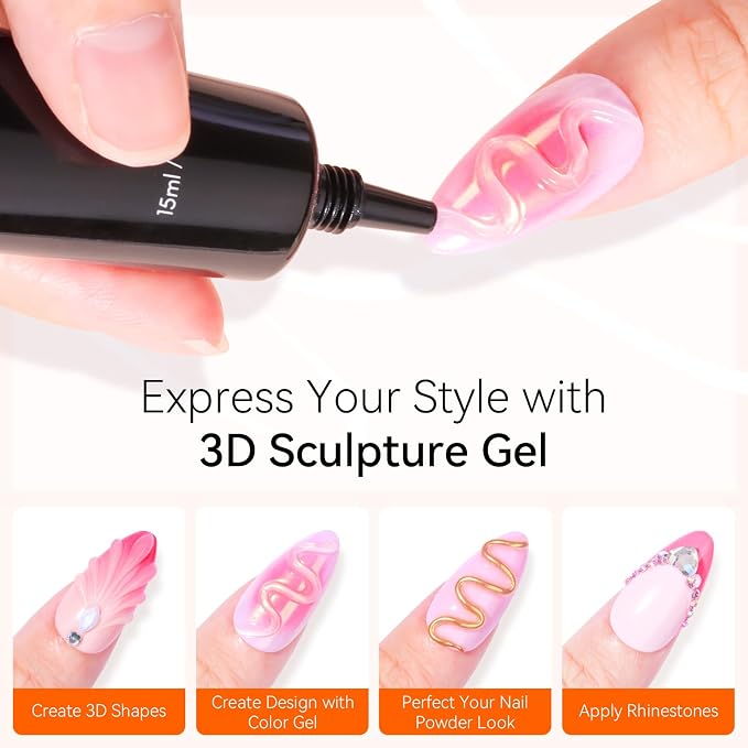 Makartt 3D Nail Gel, 2 Pcs 15g Nail Sculpting Gel for Molding and Drawing | No Wipe, Clear Rhinestone Glue, Gems Decoration, Carving and Painting Nail Art