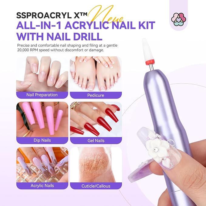 SAVILAND Professional Acrylic Nail Kit: Acrylic Nail Set KIt for Beginners with Everything Nail Tranning Mat Nail Art Brush Nail Drill Nail Polish with Dryer for Nail Extension Carving