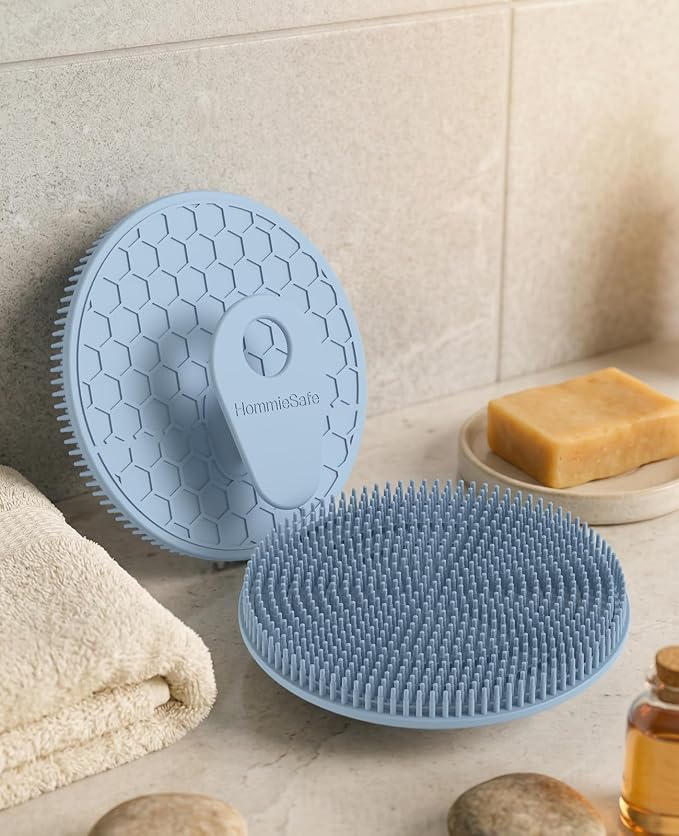 4 Pack Soft Silicone Shower Brush, Body Exfoliating Skin Massage Scrubber | Body Wash Bath Dry Skin Brushing Glove Loofah, Fit for Sensitive and All Kinds of Skin(2Pack Black+Mint+Blue)