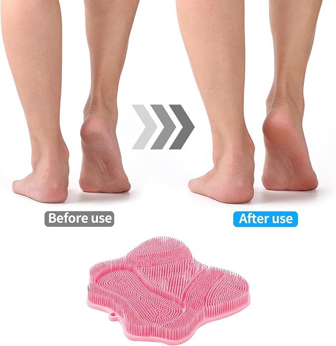 Shower Foot Scrubber Mat,Shower Foot and Back Scrubber with Wall Mount Suction Cups,Foot Scrubber for Use in Shower for Improve Skin Exfoliation(Pink)