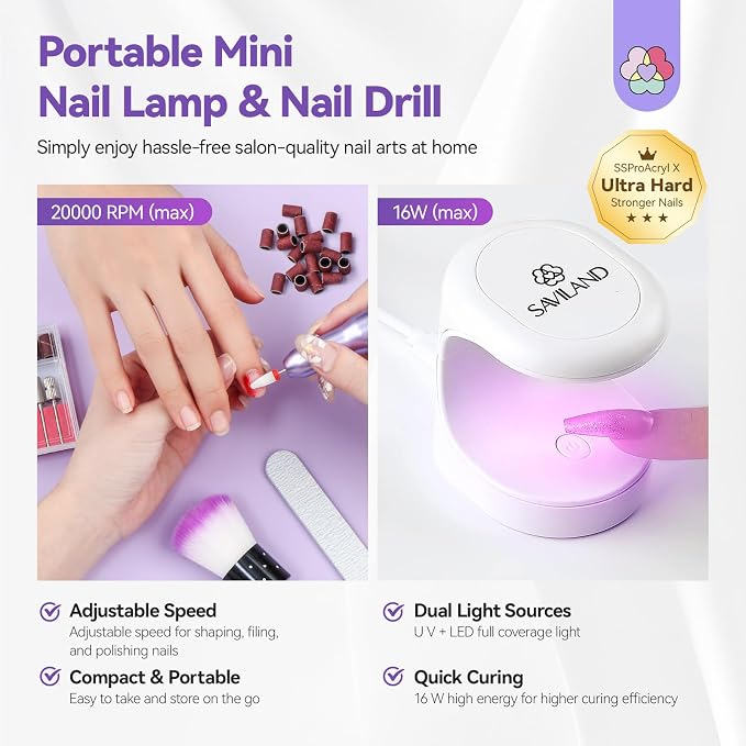 SAVILAND Builder Nail Gel Kit with Nail Drill: Clear Pink Nude White Gel Builder for Nails VE Castor Oil Ultra - Hard Gel with U V Lamp Base Top Coat for Nail Apex Extension Strengthener SSProAcryl X | Clear Pink Nude White Gel Builder, UV Lamp Base To...