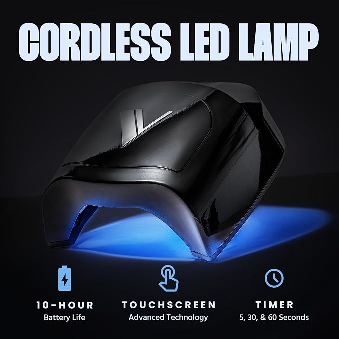 V Beauty Pure Cordless UV Nail Lamp, 36W Portable LED Light for Gel, Black | Nail Polish LED Lamp, Professional Nail Art, Salon & Home DIY, 10-Hour Battery Life, 3-Timer Setting, Advanced LED Technology