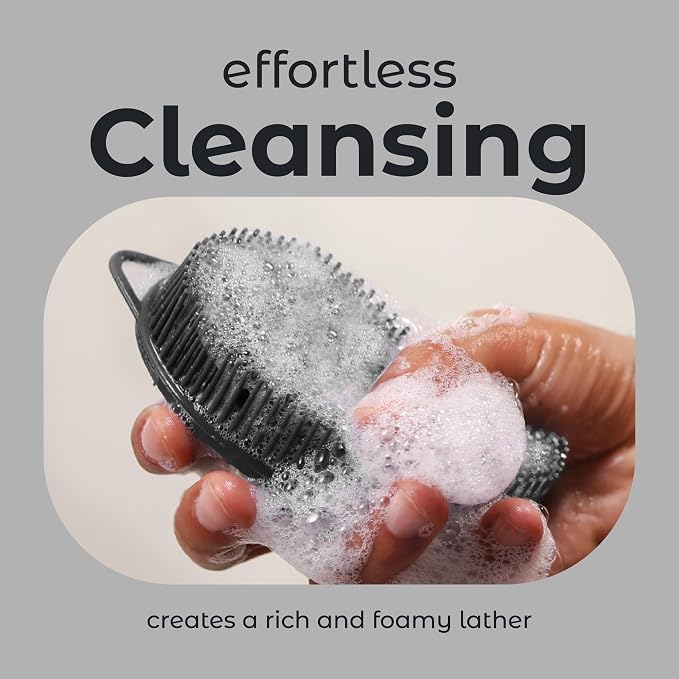MainBasics Silicone Body Scrubber Dual-Sided, Black, Exfoliate | Shower Exfoliator for Men & Women, Gentle Silicone Loofah Alternative for Deep Clean