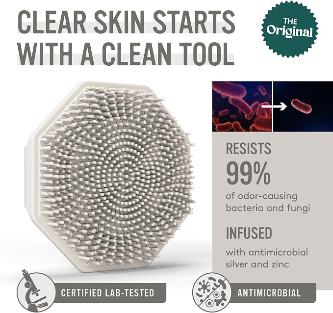 Sud Scrub® Antimicrobial Silicone Face Scrubber, 1 Pack, Gentle Face Exfoliator for Sensitive Skin, Eco Friendly Facial Cleansing Brush, Exfoliating Face Brush for Men and Women (Clay)