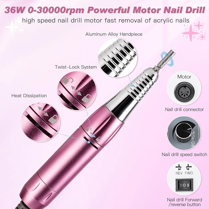 Biutee 5-in-1 Nail Dust Collector, 30000RPM Drill & UV LED Lamp | 80W Suction, 30,000 RPM Drill, Sual-Power 48W/96W Curing Lamp, Adjustable Task Light and Soft Silicone Hand Rest