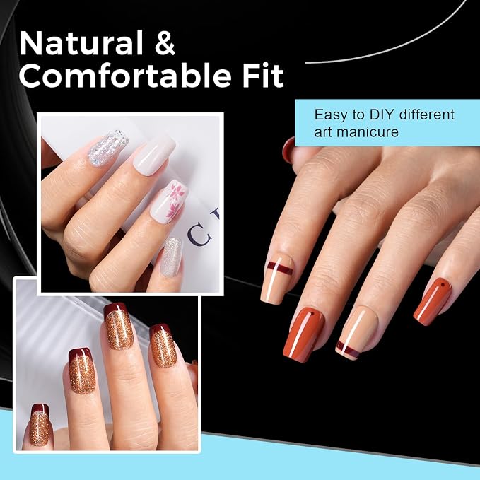 TOMICCA Short Square Nail Tips, 240PCS 15 Sizes Pre-Shaped Ultra Half Matte Clear Full Cover Gel Nail Extension Tips for DIY Salon Clear Acrylic Nail Tips for Beginners & Nail Techs