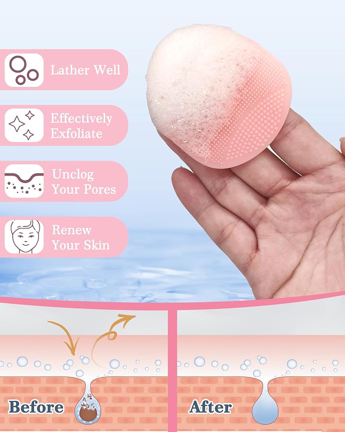 Manmihealth 15.7" Cute Silicone Body Scrubber & Face Scrubber Set PinkSet | 3 PCS Paw-Shaped Silicone Back Shower Brush & Facial Scrubber with Super-Soft Bristles Combination