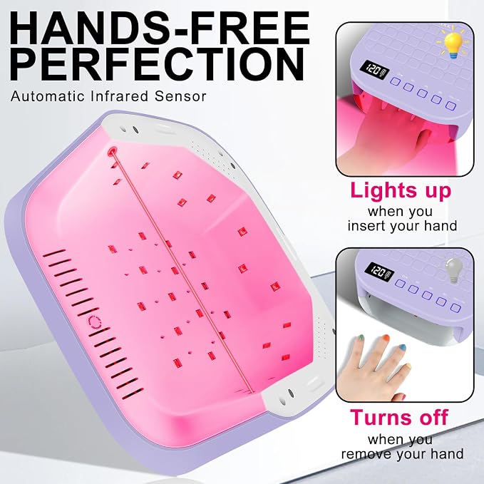 MEKK Red Light UV LED Nail Lamp, Cordless Professional UV Nail Light | Auto Sensor, Flash Cure, Cordless,Rotatable LCD, Checkered Design,Low Heat,No Harm, Suitable for Salon and Home-Purple
