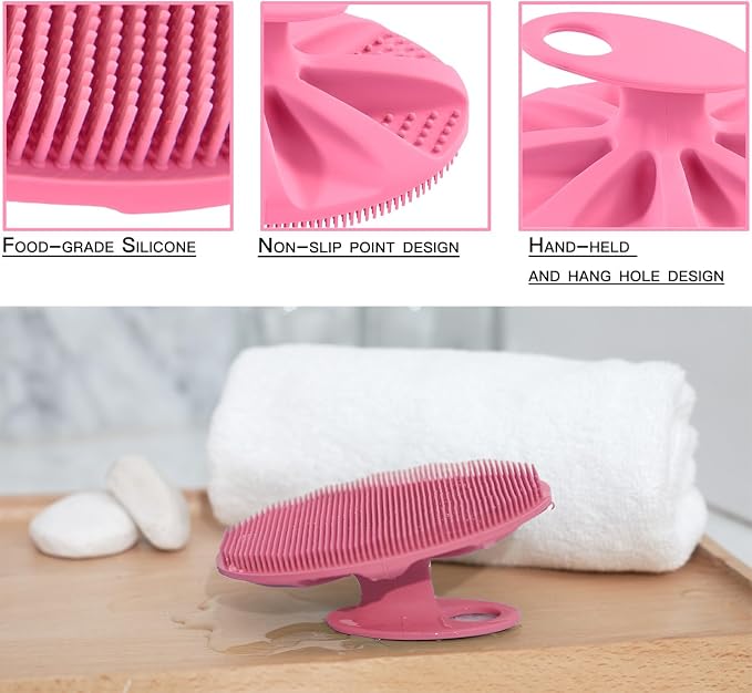INNERNEED Silicone Body Cleansing Brush Exfoliating Scrubber, Pink | Gentle Massage, Deep Clean, Hygienic Shower Scrub Brush Soft Bristles for All Skin Types, Easy to Hold