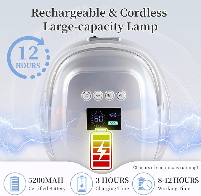 126W Rechargeable UV LED Nail Lamp, Portable Cordless Nail Dryer with Auto Sensor and 4 Timer Settings, Professional Curing Lamp for Gel Polish and Salon (Plating Silver)
