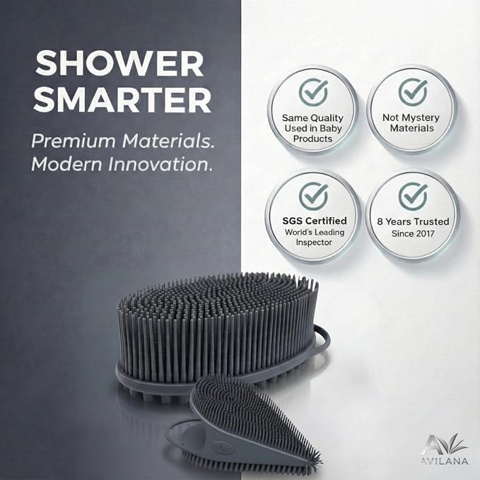 Avilana Premium Body Scrubber and Face Brush Set - Trusted Since 2017 - SGS Certified Silicone 2-in-1 Shower Kit, Dual Sided Gentle Exfoliating Loofah Alternative Sensitive Skin Women Men Gift