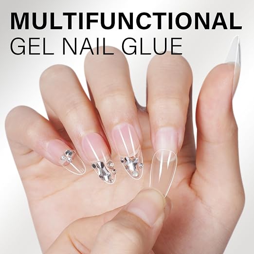 AILLSA Nail Gel Glue 2PCS Lamp Curing Needed Super Strong | Nails Tip Glues Semi-Solid Professional False Gel Nail Glue for Acrylic Nail Tips Press on Nails