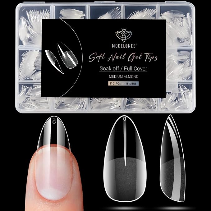 Modelones Almond Nail Tips 510pcs Medium Clear Soft Fake Press On Nails Tip | Pre Etched Half Matte Full Cover Clear Acrylic Gel False Press on Extension