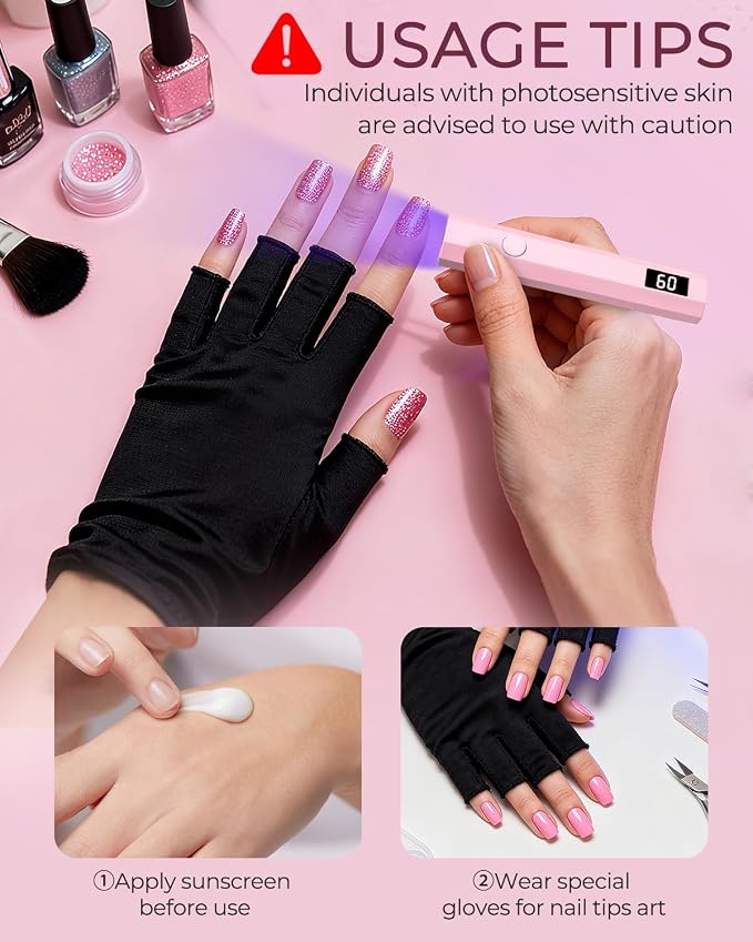 mlogiroa UV Nail Light Handheld UV Light for Nails | 3W Portable Led Lamp with 2 Timer Settings 20/60s for Gel Polish Home DIY Salon Women Pink