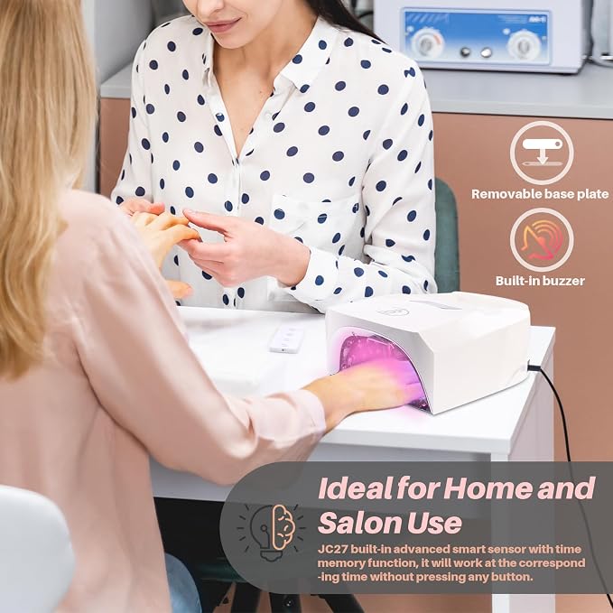 96W Cordless Nail Lamp, Pearl White Nail Dryer with Remote Control,Auto Sensor,Reflective Magnetic Bottom,Cooling Fan & 4 Timer,Rechargeable Professional LED UV Light for Nails Gel Polish