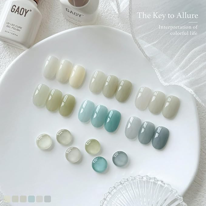 GAOY Coastal Breeze Jelly Gel Nail Polish Kit, 6 Soft Tones for Summer, Soak Off UV Cure Gel for DIY Manicure at Home and Salon