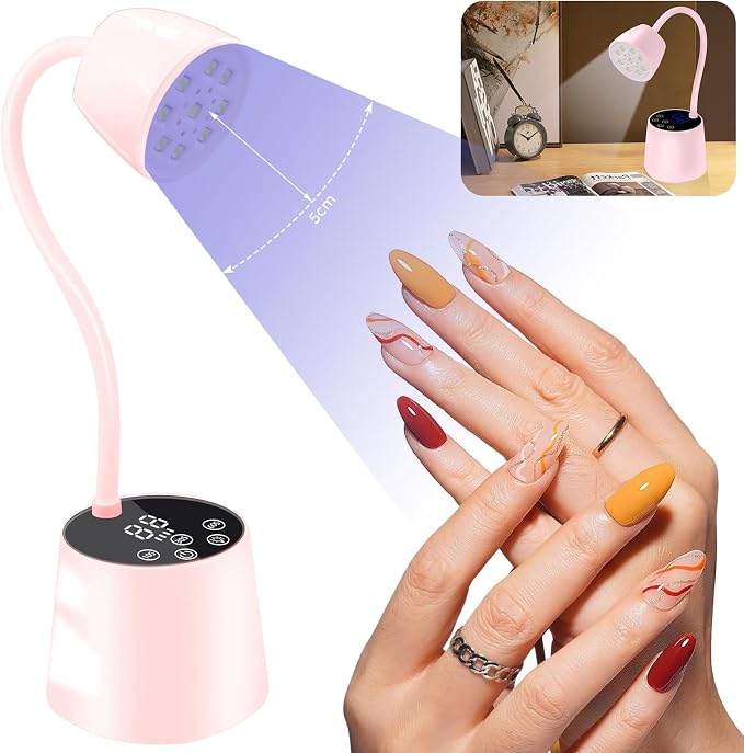 2 in 1 UV LED Nail Lamp for Gel Nails Polish, Flash Cure 27W Cordless Gooseneck Mini Nails Light, Quick Dryer with Timers Smart Sensor Ambient Lighting, Home DIY & Professiona