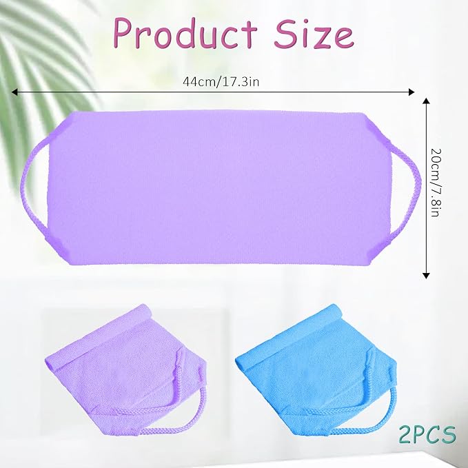 2 Pcs Back Washer for Shower,Exfoliating Back Scrubber with Handles Backs Wash Cloth Stretchable Backs Scrubber for Shower for Women(Blue,Purple)