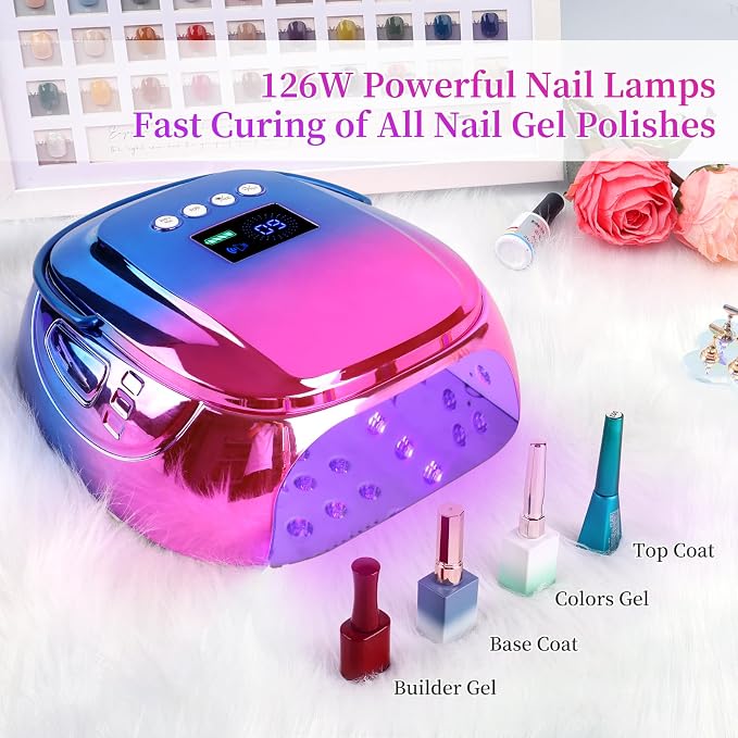 126W Rechargeable UV LED Nail Lamp, Portable Cordless Nail Dryer with Auto Sensor and 4 Timer Settings, Professional Curing Lamp for Gel Polish and Salon (Plating Blue)