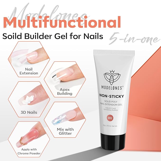 modelones 50g Pink Nude Solid Builder Gel Poly Nail Gel Extension | Non-Sticky Gel Nail Polish Apply Upgraded 3D Art Sculpting Molding Starter-friendly