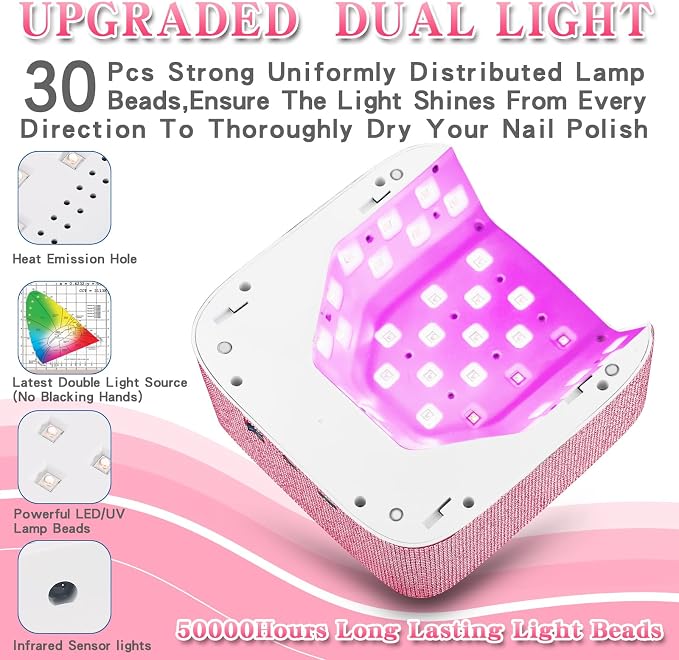 Rechargeable UV LED Nail Lamp, SKYUV Cordless Nail Dryer for Gel Polish, UV Nail Lamp with 4 Timers Setting and LED Touch Screen, Professional Curing Lamp Light with 30 Beads for Salon and Home