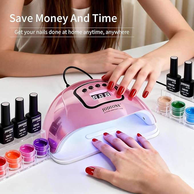 JODSONE Pink U V Nail Lamp for Gel Nail Polish Manicure Light with 4 Timers & Automatic Sensor Nail Dryer Curing LED Light