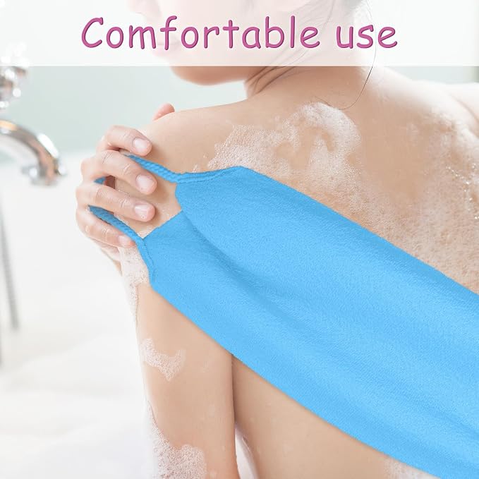2 Pcs Back Washer for Shower,Exfoliating Back Scrubber with Handles Backs Wash Cloth Stretchable Backs Scrubber for Shower for Women(Blue,Purple)