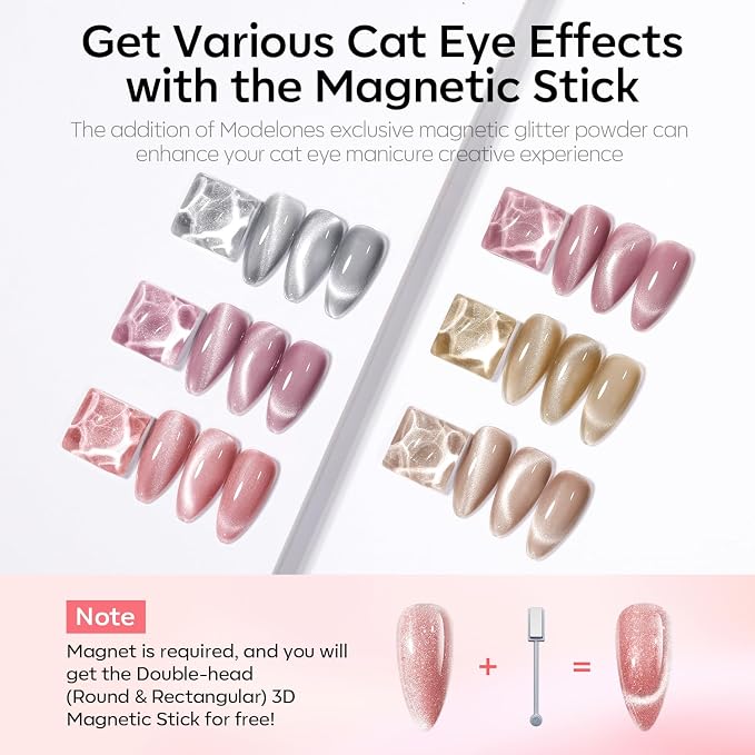 modelones Cat Eye Gel Nail Polish Set Glitter 6Colors Pink Nude Brown