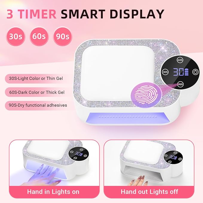 Cordless UV LED Nail Lamp with Arm Rest, Rechargeable Wireless Gel Polish Dryer for Mobile Tech, 2-in-1 Portable Curing Light with Soft Hand Pillow, High Capacity Battery, White