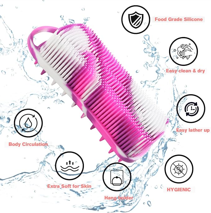 2PCS Silicone Body Scrubber, Loofah for Women, Shower Cleaner Scrub Brush | Gentle Exfoliating Shower Bath Brush, Rubber Body Wash Deep Cleaning & Exfoliator & Massage, Travel-Friendly for Bathroom