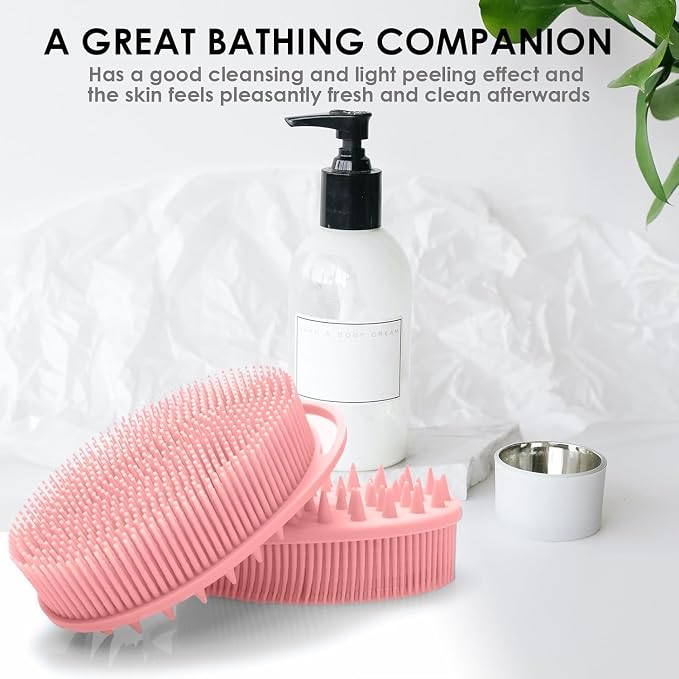 Silicone Body Cleansing Brush, Gentle Exfoliating Brush for Scalp Massage and Deep Cleansing, Suitable for Men, Women, and Children, All Skin Types, 1-Piece Set (Pink)