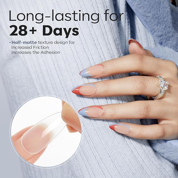 Modelones Almond Nail Tips 510pcs Medium Clear Soft Fake Press On Nails Tip | Pre Etched Half Matte Full Cover Clear Acrylic Gel False Press on Extension