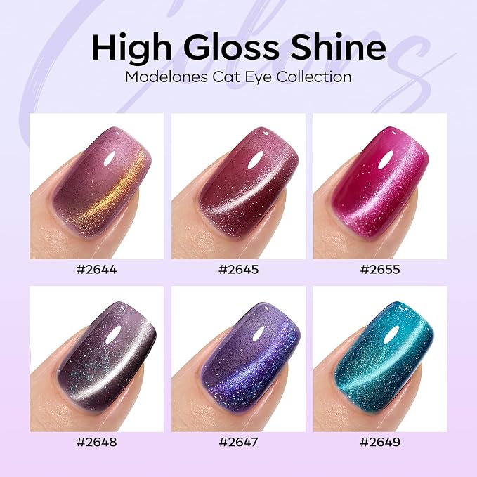 modelones Cat Eye Gel Nail Polish Set Neon 6Colors Hot Pink Blue Purple