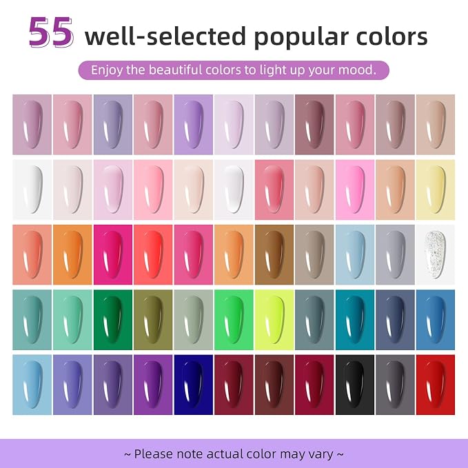 JODSONE 60 Pcs Gel Nail Polish Kit with U V Light Nail Drill 55 Colors | Base Top Matte Coat Professional Gel Manicure Kits Soak Off Manicure Salon DIY at Home Gifts for Women