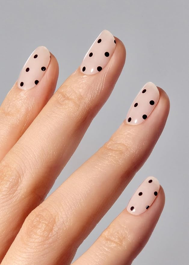 ohora Semi Cured Gel Nail Strips (N Polka Noir) - Works with Any Lamps, Salon-Quality, Long Lasting, Easy to Apply & Remove - Includes 2 Prep Pads, Nail File & Wooden Stick