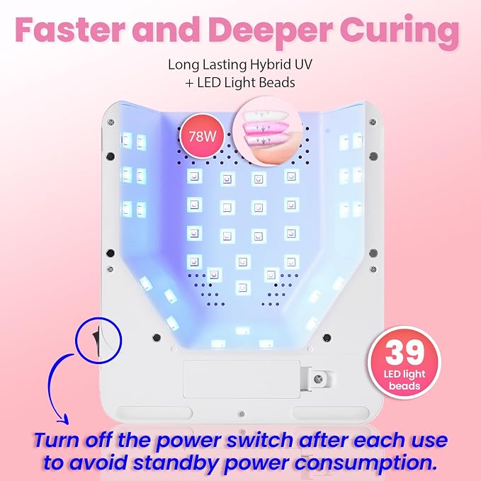 UV Foot Lamp with Stand, 78W Hanging Pedicure Lamp, Cordless UV Light for Feet with Sensor, LED Nail Light on an Arm, Wireless Gel Nail Polish Curing for Nails (Whole Floor Lamp)