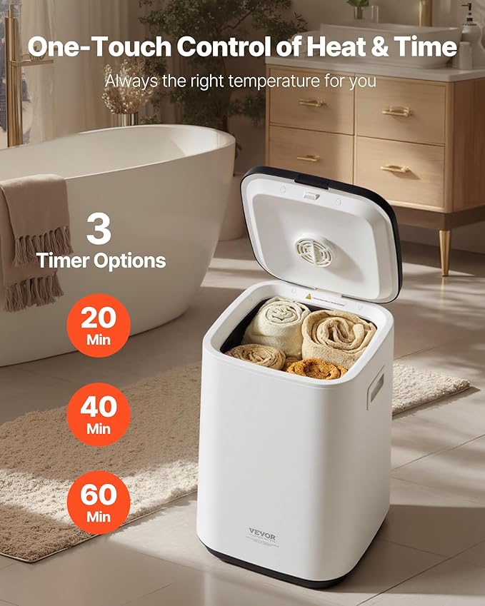 VEVOR Towel Warmers for Bathroom, Towel Warmer Bucket with Child Lock & High-Temp Indicator & 24H Delay Timer & Auto Shut Off Fits up to 4 Oversized Towels, Blankets, Clothes, Bathrobes and More